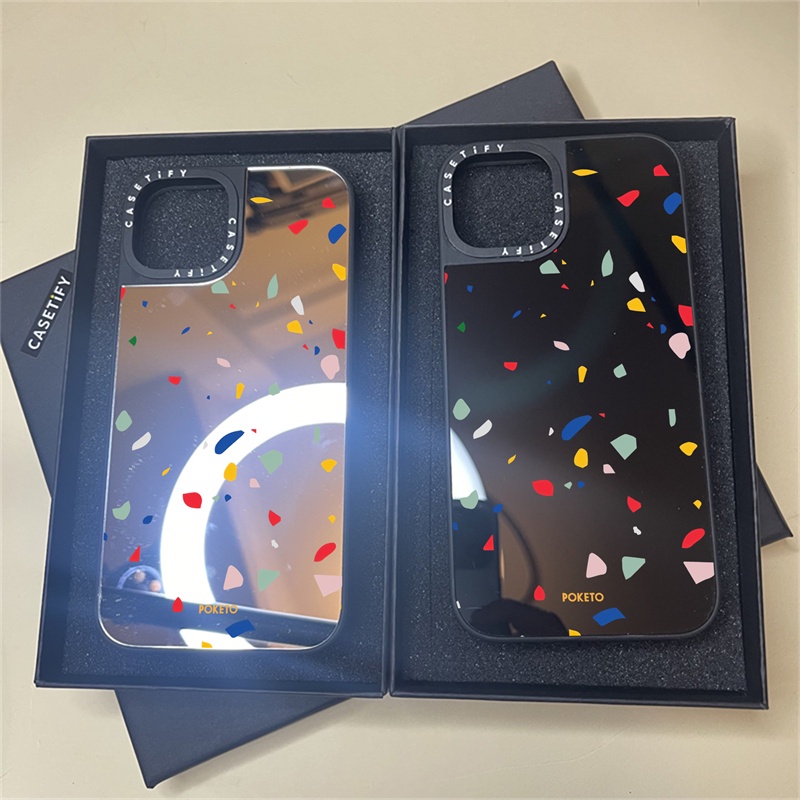 Casetify X TERRAZZO BY POKETO เคสแข็ง ปิดด้านหลัง ลายโลโก้แกะสลักโลโก้ด้านข้าง สีดํา สีเงิน สําหรับ Apple IPhone 15 14 13 12 Pro Max Plus
