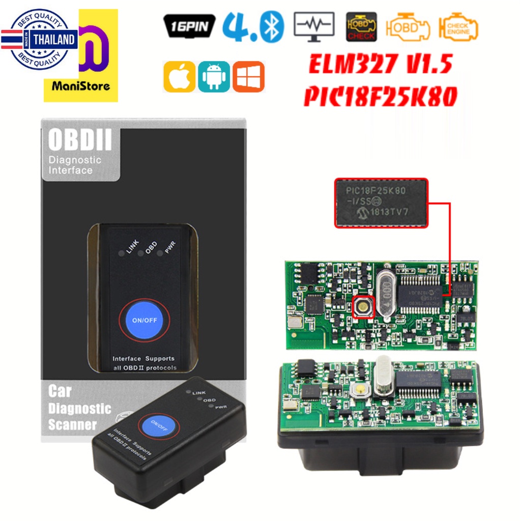 ELM327 V1.5 PIC18F25K80 OBD2 BT4.0-Wireless Scanner Tools For Android/IOS/PC Car Diagnostic Auto Too