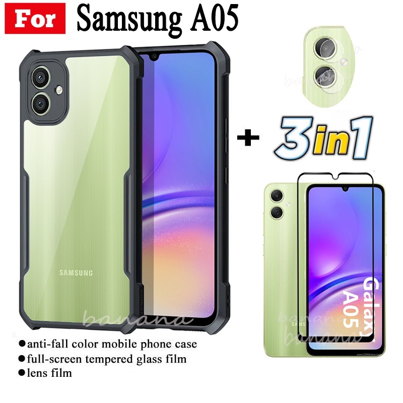 3 IN 1 Samsung A05 เคสโทรศัพท์มือถือ กันตก สําหรับ Samsung A 05 A0 5 ฟิล์มกระจกนิรภัย + ฟิล์มเลนส์
