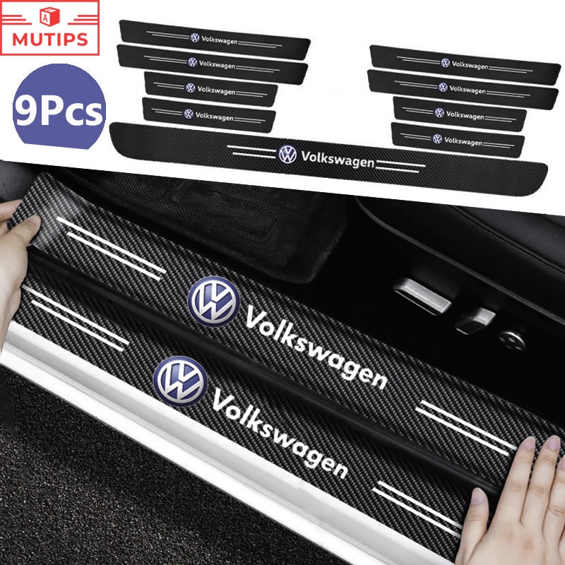 Volkswagen ป้องกันรอยขีดข่วน สติกเกอร์คาร์บอนไฟเบอร์ สติกเกอร์​ สำหรับธรณีประตูรถยน VW Polo Golf mk3 mk6 mk7 Scirocco Beetle Passat B5 B6 B7 CC B8 T5