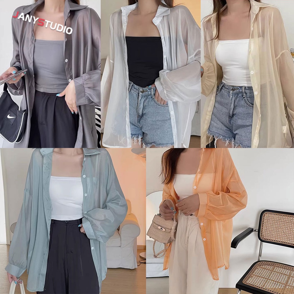 พร้อมส่ง เสื้อเชิ้ตเเขนยาว สีพื้น เรียบง่าย สวมใส่สบาย คลุมร่างกาย