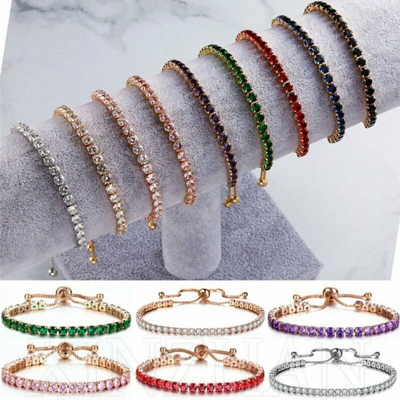 สร้อยข้อมือเพทาย ปรับได้ สําหรับผู้หญิง / สร้อยข้อมือ จี้พลอยเทียม สีเงิน สไตล์ยุโรปและอเมริกา / เครื่องประดับ / กําไลข้อมือ อินเทรนด์ สําหรับผู้หญิง