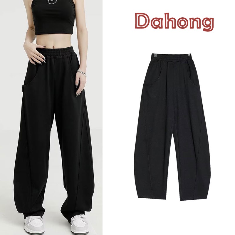Dahong กางเกงวอร์มขายาวลําลอง กางเกงวอมขายาวผู้หญิง เอวยางยืด ทรงหลวม เส้นเยื่องเพิ่มความพิเศษ 2577
