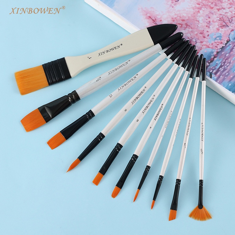 แปรงทาสี 10 ชิ้น ต่อชุด ทําโดยไนลอน / gouache / ภาพวาดอะคริลิค / ภาพวาดสีน้ํามัน / ภาพวาดสีน้ํา /