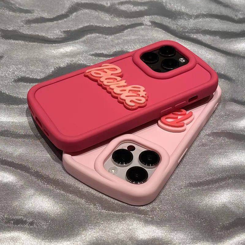 เคสโทรศัพท์มือถือ ซิลิโคน ลายตัวอักษร บาร์บี้ สีแดงกุหลาบ สีชมพู สําหรับ IPhone 7 7plus 8 8plus Xs Xr 11 12 13 14 15Pro Plus Promax