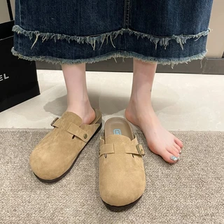 JINxCHOY 【การจัดส่งในประเทศไทย】35-45 SIZE เกาหลี Y2K แฟชั่นกลางแจ้ง Low-Heel Anti-Slip Lazy รองเท้าแตะแบน Retro All-Match SLIP-On รองเท้าผู้หญิงนักเรียนน้ําหนักเบาวันหยุด Le