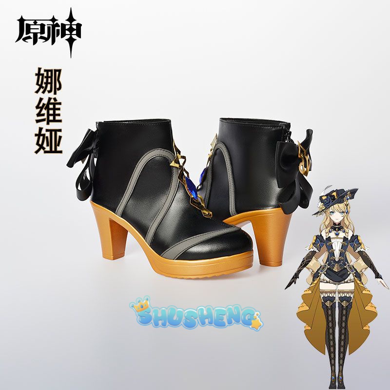Genshin Impact cos Navia cosplay รองเท้าคอสเพลย์ ลายการ์ตูนเกม