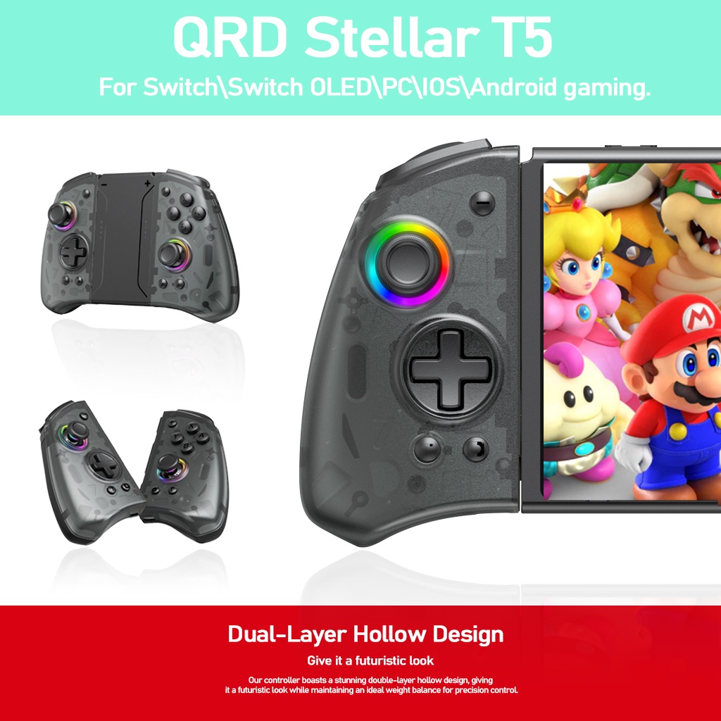 Qrd Stellar T5 จอยสติ๊กควบคุม แบบไร้สาย สําหรับ Switch Controller Joystick Gamepad Wireless Switch PC IOS Android Controllers JoyPad