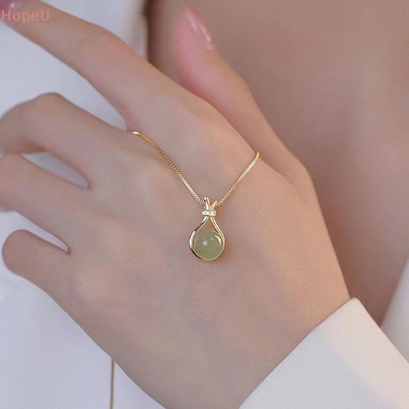 [HopeU] สร้อยคอโลหะ ทอง 18K จี้หยก เครื่องประดับแฟชั่น สําหรับผู้หญิง - รูปที่ 5