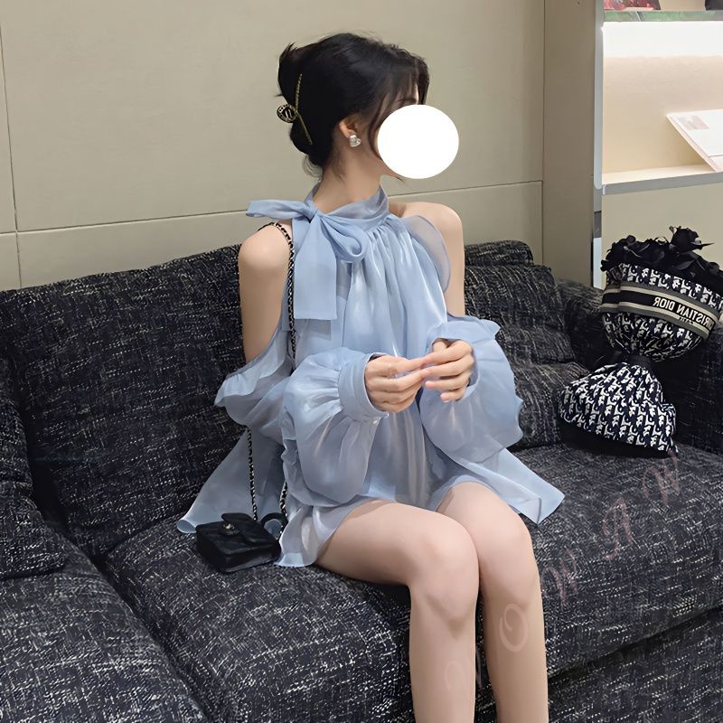 <พร้อมส่ง>เสื้อเบลาส์เปิดไหล่ ผ้าชีฟอง สไตล์ฝรั่งเศส เก๋ไก๋ ไม่ซ้ําใคร ออกแบบความสง่างาม ฤดูร้อน สําหรับผู้หญิง