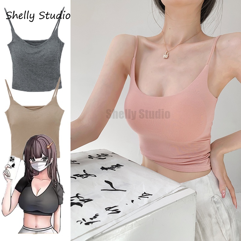 พร้อมส่ง เสื้อสายเดี่ยว เสริมฟองน้ํา ผ้าฝ้าย ขยายหน้าอก