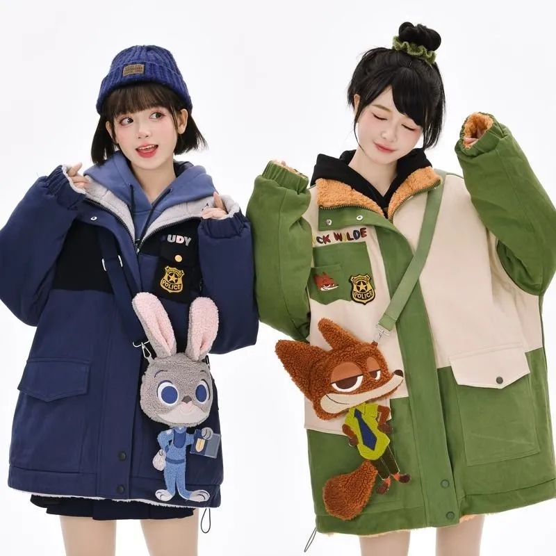 [ข้อเสนอพิเศษ แฟลชซื้อ] Judy Nick Co-Branded Original Mori เสื้อแจ็กเก็ต ผ้าฝ้าย เสริมฟองน้ํา สองด้าน สีตัดกัน สําหรับผู้หญิง