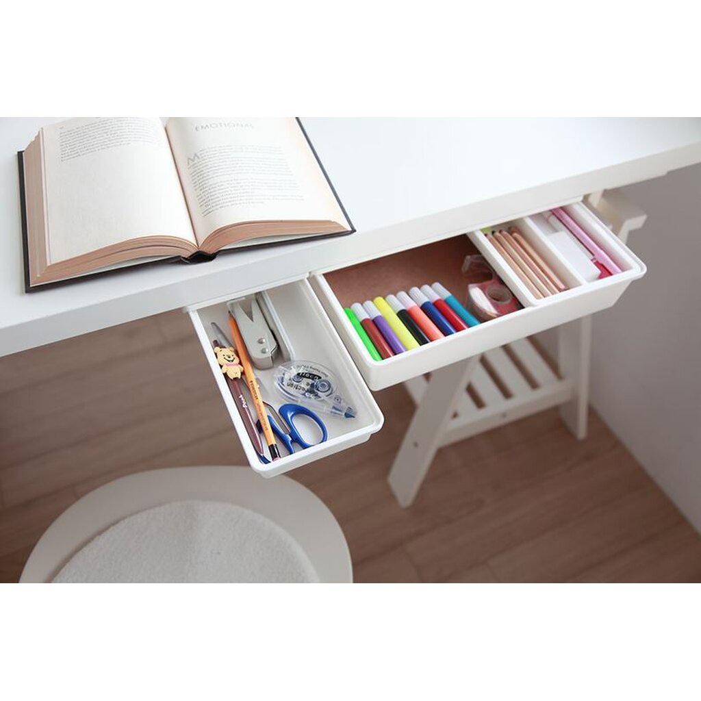 Omocha | Minimal desk drawer ลิ้นชักเสริมใต้โต๊ะ สีใส ไม่เจาะ