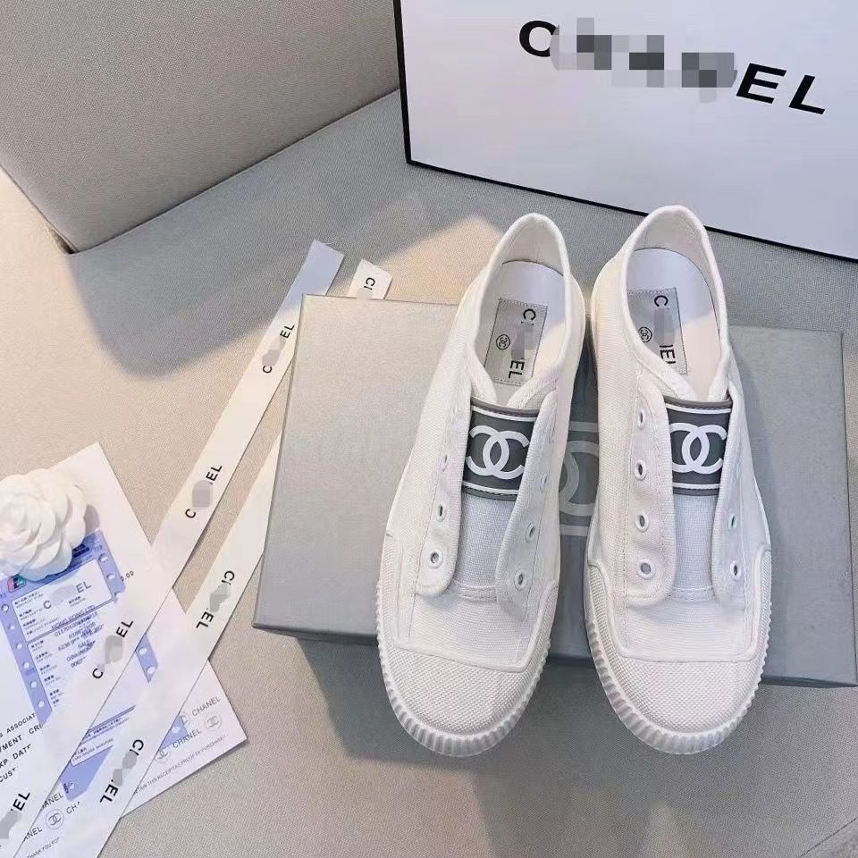 Chanel รองเท้าผ้าใบลําลอง สีขาว สําหรับผู้หญิง