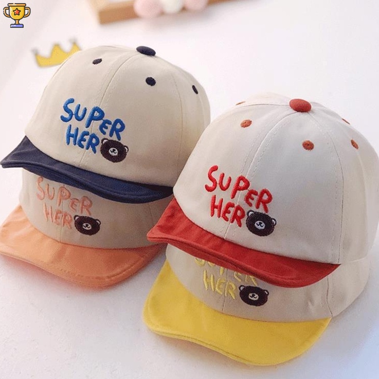 หมวกเบสบอล แบบนิ่ม ป้องกันแดด สามารถปรับได้ ลายการ์ตูนหมี สีพื้น สไตล์เกาหลี สําหรับเด็กผู้ชาย และเด็กผู้หญิง