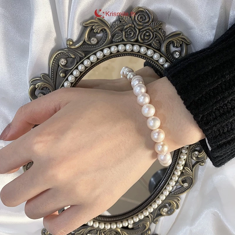 สร้อยข้อมือมุก 8mm สีพื้น สไตล์เกาหลี สำหรับผู้หญิง thumbnail 5