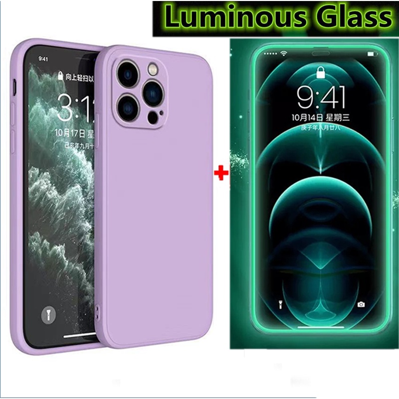 2in1 เคสโทรศัพท์ + กระจกนิรภัยส่องสว่าง OPPO A94 A77 A53 A33 A53S A9 A8 A31 F17 F11 F9 5G 4G Reno 8t