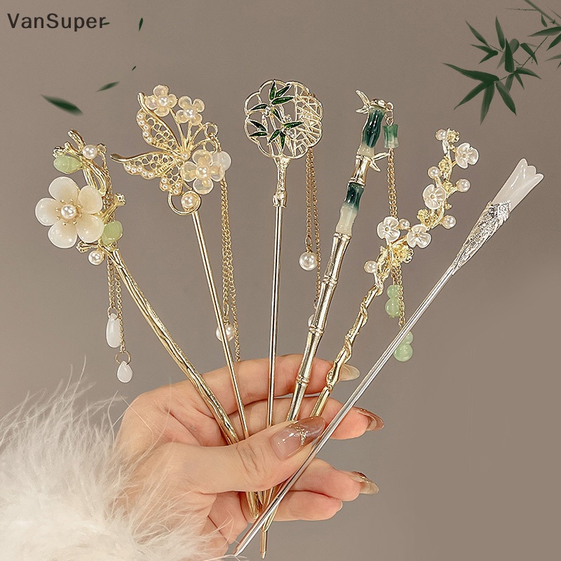 Vansuper กิ๊บติดผม รูปผีเสื้อ ดอกไม้ ดาว แฮนด์เมด สไตล์จีน คลาสสิก เครื่องประดับ สําหรับผู้หญิง ขายดี
