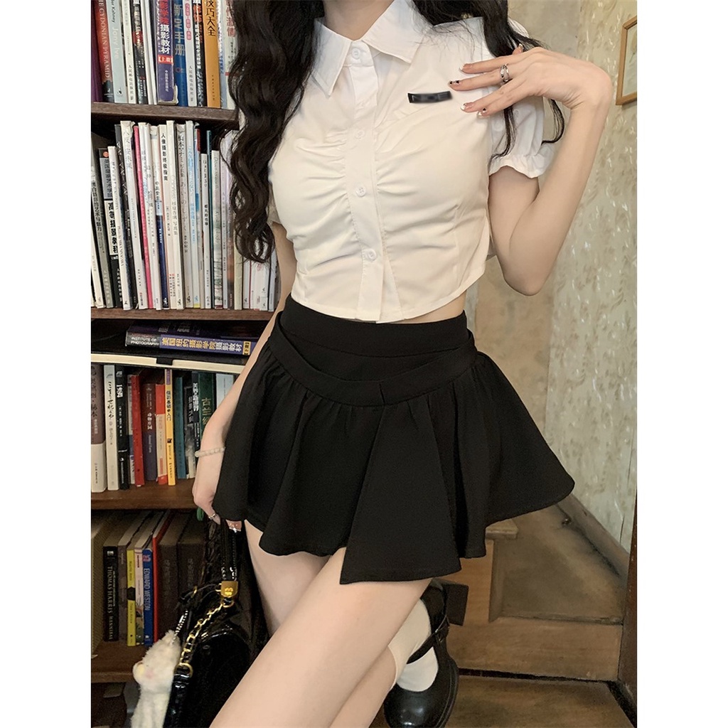 ฝรั่งเศส แฟชั่นฤดูร้อน เสื้อเชิ้ต สําหรับผู้หญิง แขนสั้น ดีไซน์เก๋ชิคสุดๆ