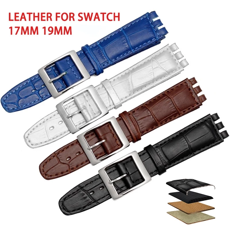 SWATCH สายนาฬิกาข้อมือ หนังแท้ 17 มม. 19 มม. กันน้ํา แบบเปลี่ยน สําหรับผู้หญิง และผู้ชาย