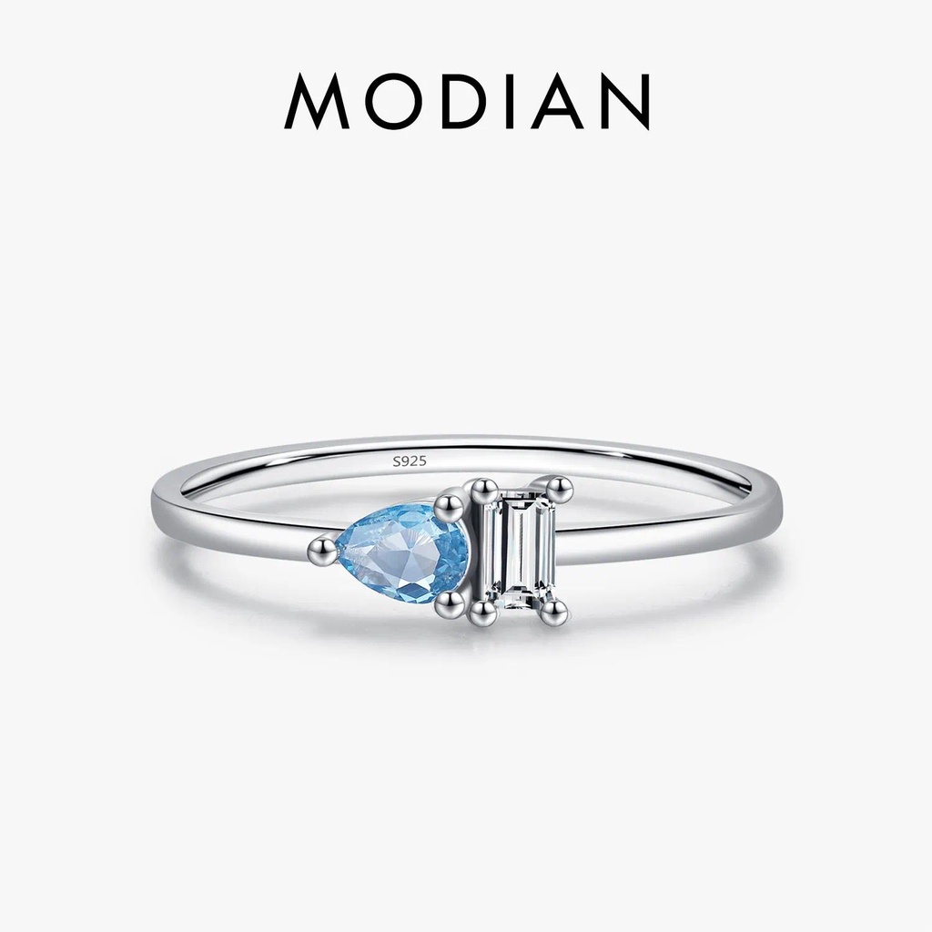 Modian แหวนเงินสเตอร์ลิง 925 ทรงสี่เหลี่ยมผืนผ้า รูปหยดน้ํา สีฟ้า คลาสสิก เครื่องประดับ สําหรับผู้หญิง งานแต่งงาน ปาร์ตี้ ของขวัญ