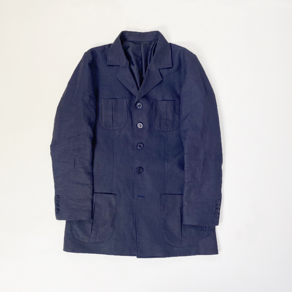 Safari Jacket for men Linen Navy เสื้อเจ็คเก็ตซาฟารี สีกรมท่า