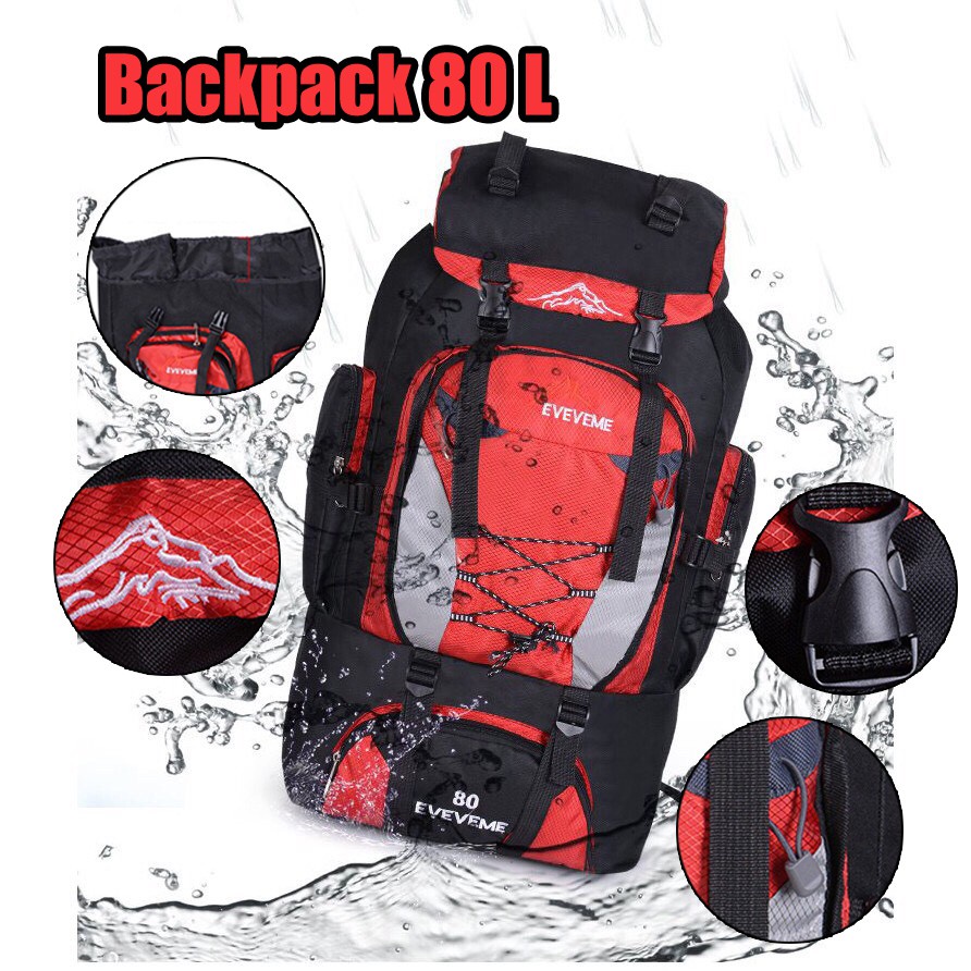 💥พร้อมส่ง 24 ชม💥กระเป๋าเป้ใส่เดินทางขนาด 80ลิตร  Backpack  ใบใหญ่ กันน้ำ น้ำหนักเบา มีสีดำ สีแดง สีกรม