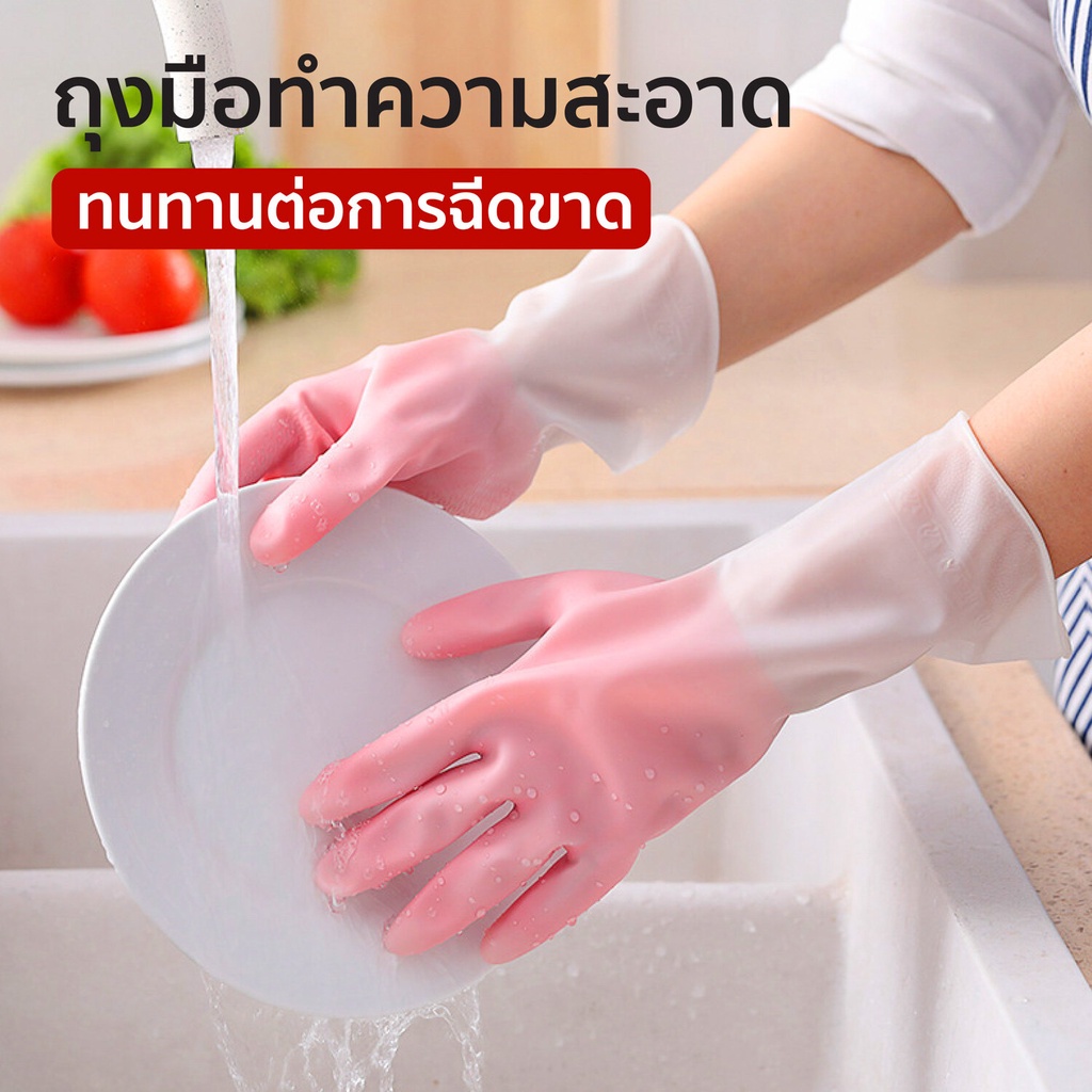 HHsociety ถุงมือทำความสะอาด ถุงมือ ล้างจาน ล้างห้องน้ำ PVC