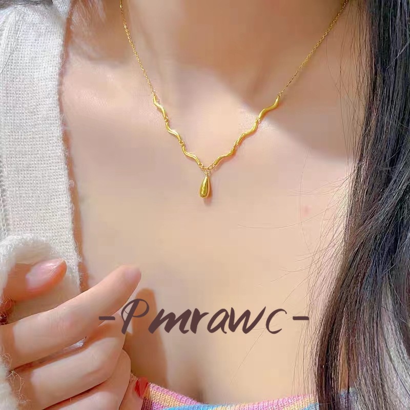 Au999 สร้อยคอหยดน้ําแฟชั่นสตรีชุดโซ่อารมณ์เรียบง่าย FJ1586