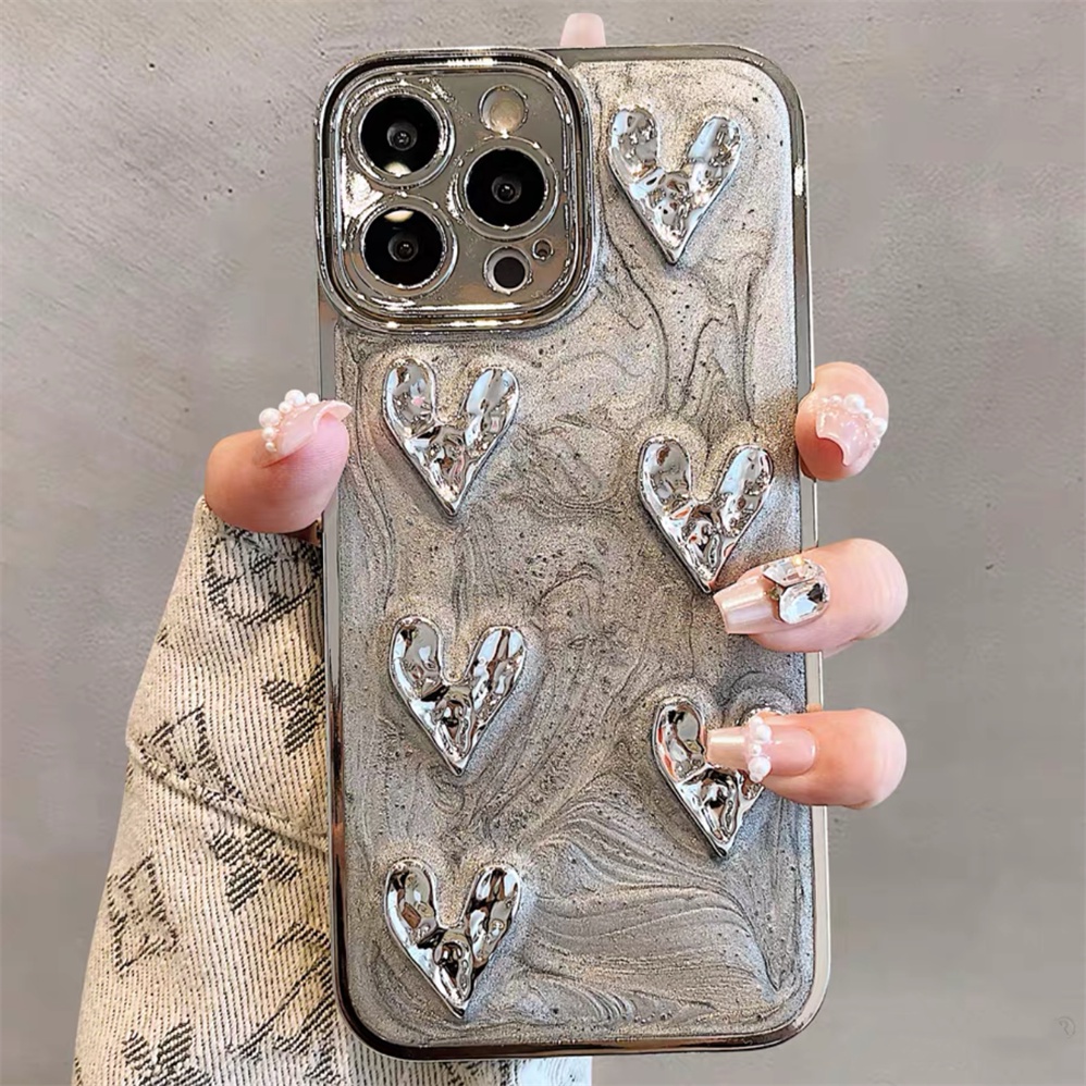 เคสโทรศัพท์มือถือแบบแข็ง กันกระแทก กันรอยกล้อง ลายหัวใจ 3D หรูหรา สําหรับ iPhone15 14 13 12 11 Pro Max