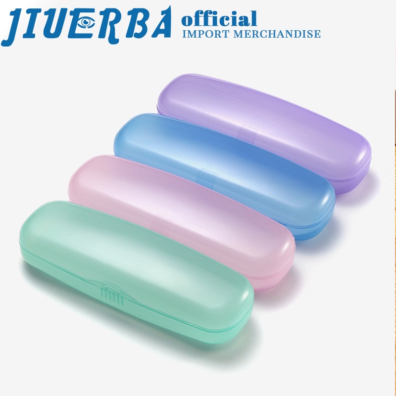 JIUERBA กล่องใส่แว่นตาพลาสติกสีคลาสสิก&กล่องเก็บแว่นตาแบบพกพาแบบโปร่งแสงเรียบง่าย
