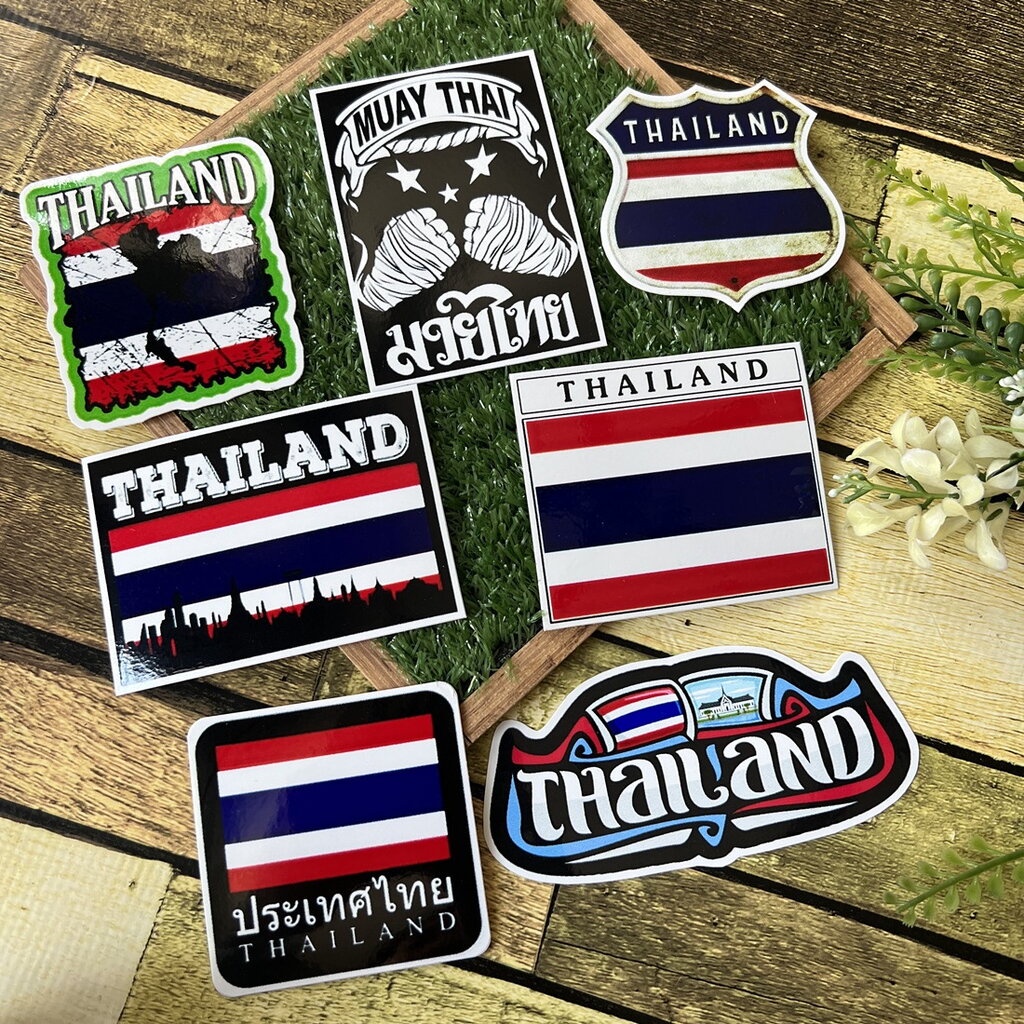สติกเกอร์ ธงชาติ ประเทศไทย เคลือบกันน้ำ ลายแนวๆ ไดคัท ติดกระเป๋าเดินทาง โน้ตบุ๊ค เคสโทรศัพท์ กระบอกน้ำ Waterproof Dec...