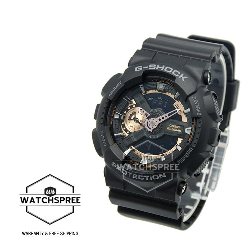 Casio G-Shock Rose Gold Color Accented Model Series Black Resin Band Watch GA110RG-1A GA-110RG-1A