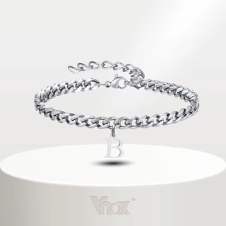 Vnox สร้อยข้อมือโซ่ สเตนเลส จี้ตัวอักษร A-Z 26 ตัว ไม่จางหาย สีเงิน เครื่องประดับ สําหรับผู้ชาย ผู้หญิง
