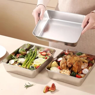 UTENSILS กล่องใส่ของ ถาดใส่ของสแตนเลสอเนกประสงค์ ทรงสี่เหลี่ยม มีฝาปิด