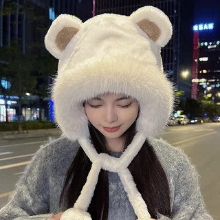 COD หมวกขนหัวหมี แต่งหูหมีน่ารัก แฟชั่นฤดูหนาว สําหรับผู้หญิง