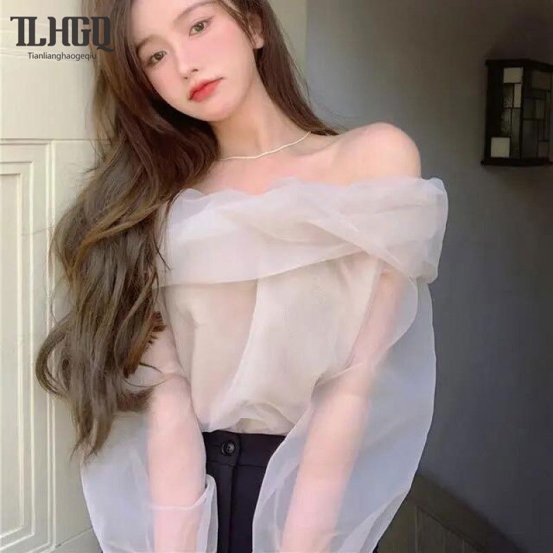 Tian-lianghaogeqiu เสื้อเปิดไหล่ข้างเดียว ตัวสั้น สไตล์เกาหลี แฟชั่นฤดูร้อน สําหรับผู้หญิง