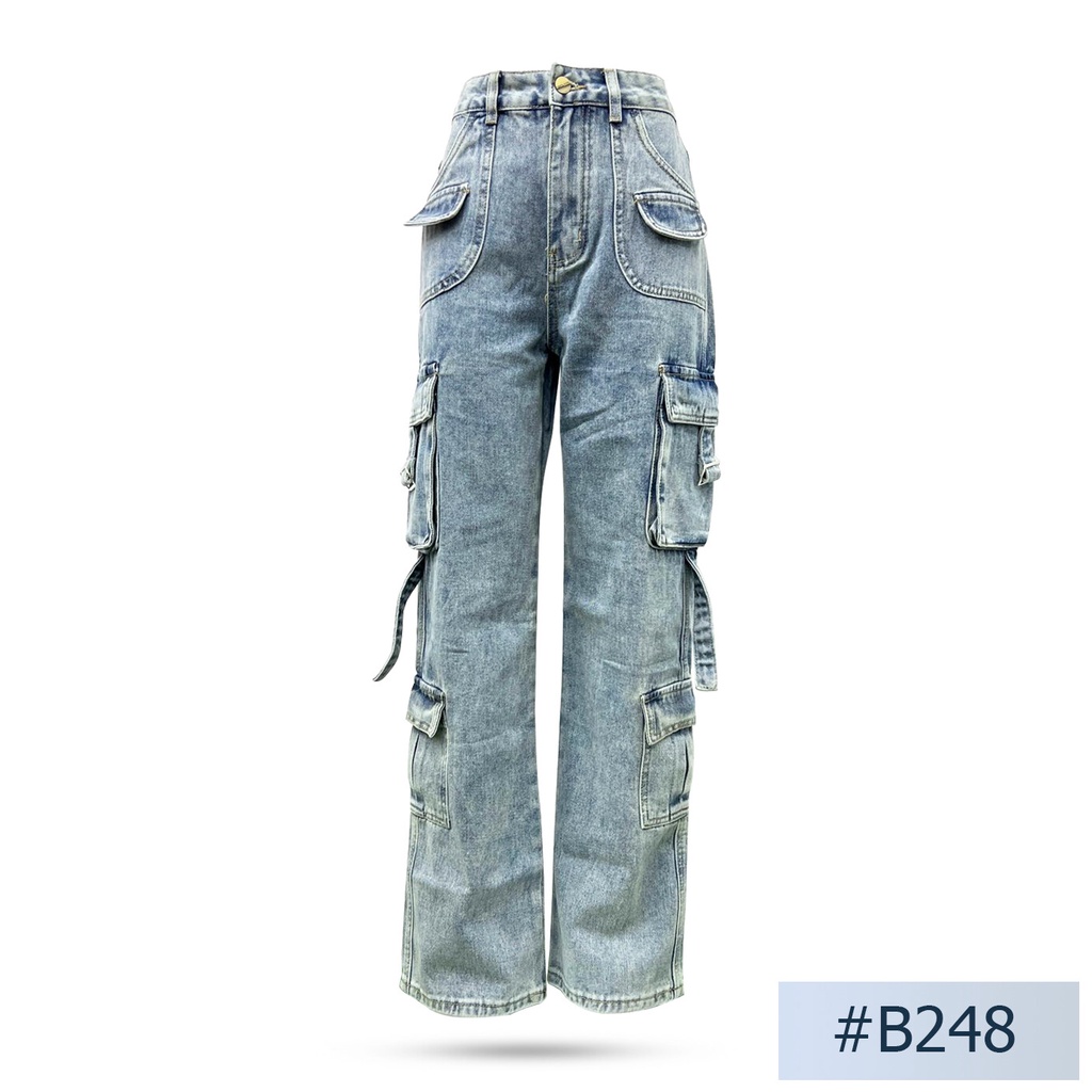 นิยมยีนส์ Niyom jeans รุ่น B248 กางเกงยีนส์ทรงคาโก้ Unisex ใส่ได้ทั้งหญิงและชาย  สียีนส์ ผ้าไม่ยืด แ