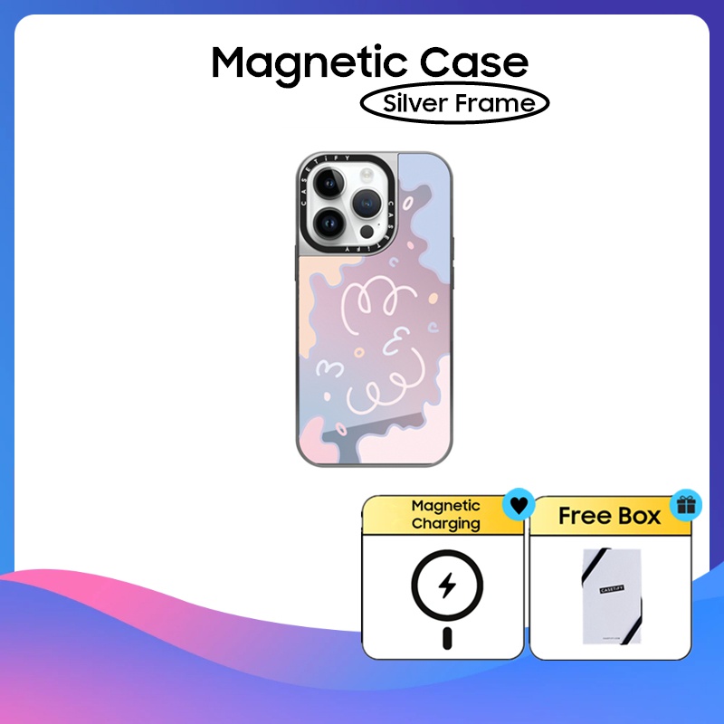 Casetify เคสพลาสติกแข็ง กรอบสีเงิน ไล่โทนสีพาสเทล สําหรับ iPhone 11 12 13 14 15 Pro Max