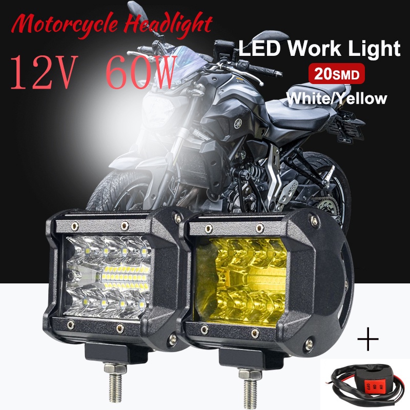 ประเทศไทยจุด-(2 ไฟ + สวิตช์) ไฟหน้ารถจักรยานยนต์ 60W 12V เหมาะสำหรับไฟตัดหมอกรถผสม LED สปอตไลท์รถแทรกเตอร์ SUV ATV UTV