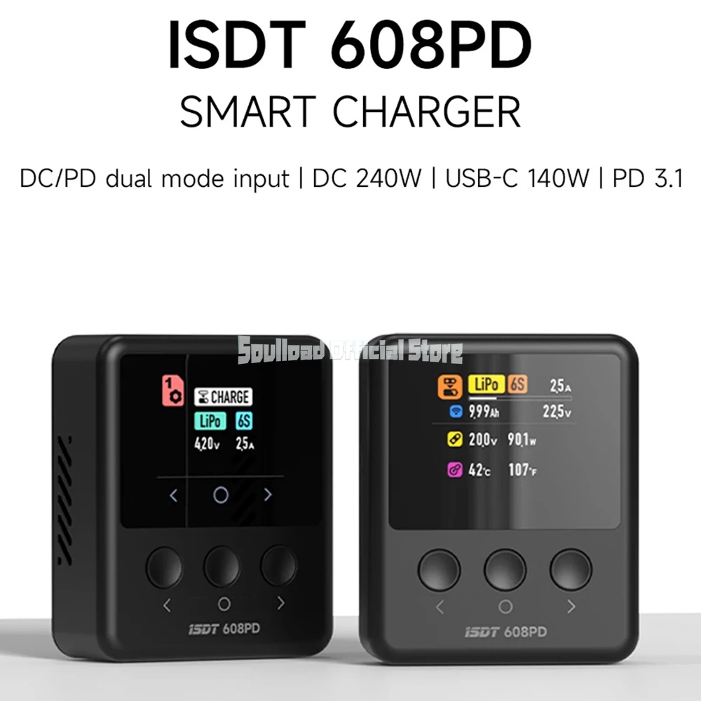 Isdt LiPo อุปกรณ์ชาร์จแบตเตอรี่ดิจิทัล 608PD DC 240W 10A PD 140W 5A สําหรับแบตเตอรี่บังคับ LiFe Lilo