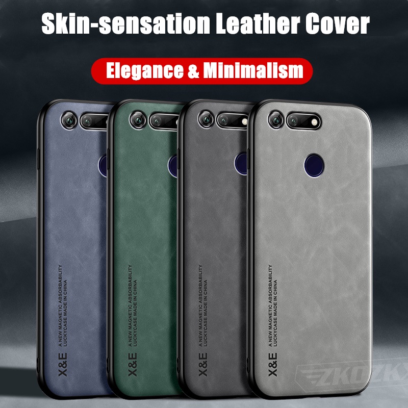 สําหรับ Huawei Honor View 20 PCT-L29 Skin-sensation Elegance Retro ของแท้หนังแผ่นโลหะในตัวลื่นปกหลัง