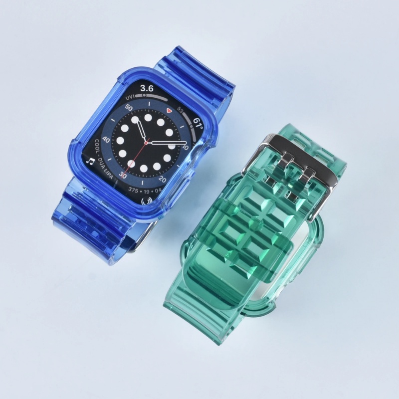 Esporte banda clara + caso para apple watch 8 7 6 se 5 4 3 alça de silicone transparente para iwatc