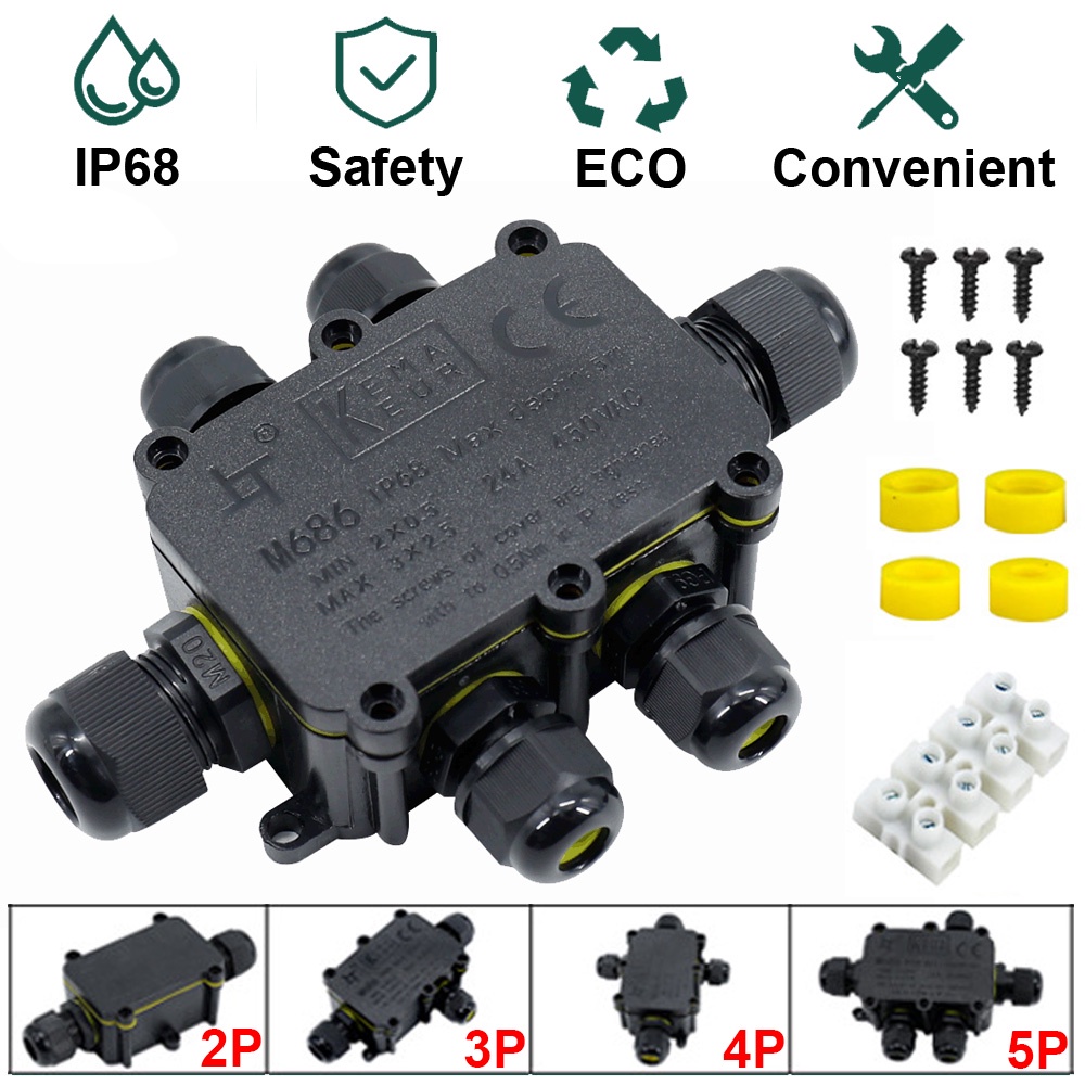 กล่องเชื่อมต่อไฟฟ้า IP68 กันน้ํา 2 3 4 5 6 ทาง อุปกรณ์เสริม สําหรับสายไฟกลางแจ้ง