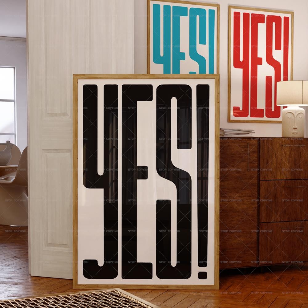 โมเดิร์น Nordic Minimalist YES คําคมสีดําสีแดง Wall Art ภาพวาดผ้าใบโปสเตอร์สําหรับห้องนั่งเล่นตกแต่งบ้าน