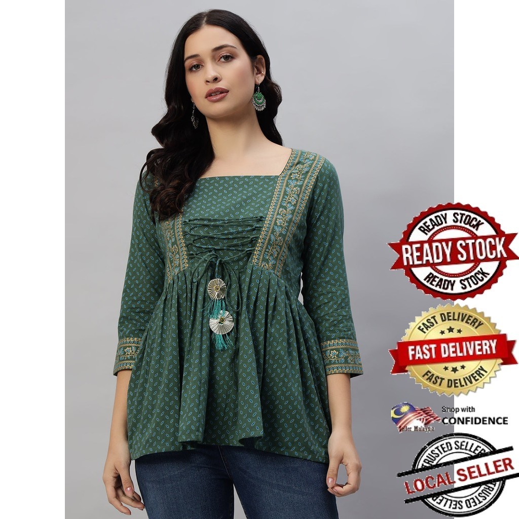 สั้น Kurti ผู้หญิงอินเดีย Kurtis Top Saree Sari Punjabi ชุดสําเร็จรูป Kurti UD43075APTP