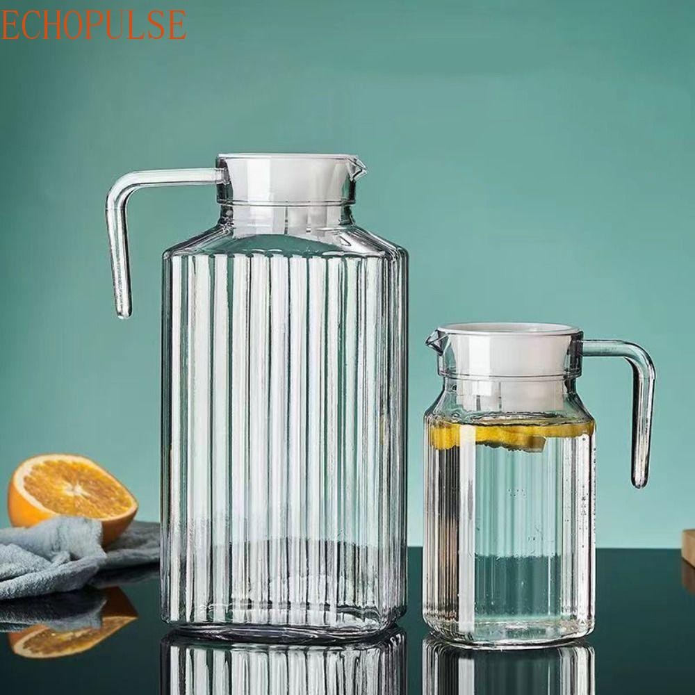 Echopulse เหยือกน้ํา,พร้อมฝาปิดAnti-fall Stripe Pitcher, Drinkwareอะคริลิคใส 600/800/1100/2000mlกาต้มน้ําเย็นตู้เย็น