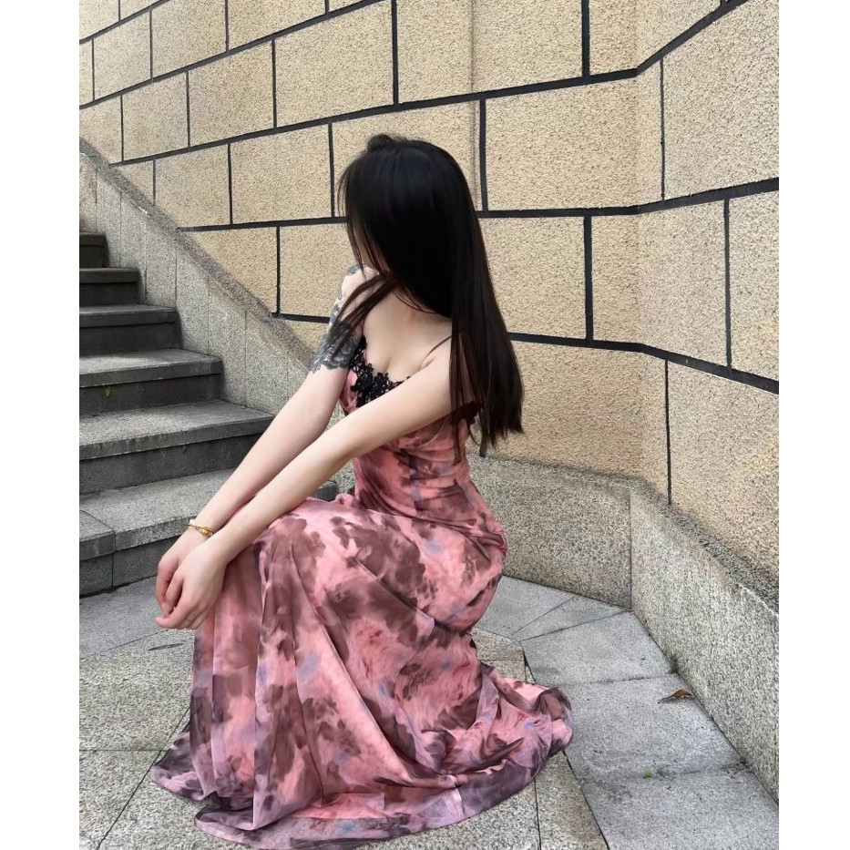 เดรสยาวสีชมพูสายเดี่ยว เซ็ต2ชิ้น คอแต่งลูกไม้ กระโปรงทรงเอ ไม่มีซับใน แถม!เสื้อคลุมแขนยาวสีดำ #9223 - รูปที่ 7