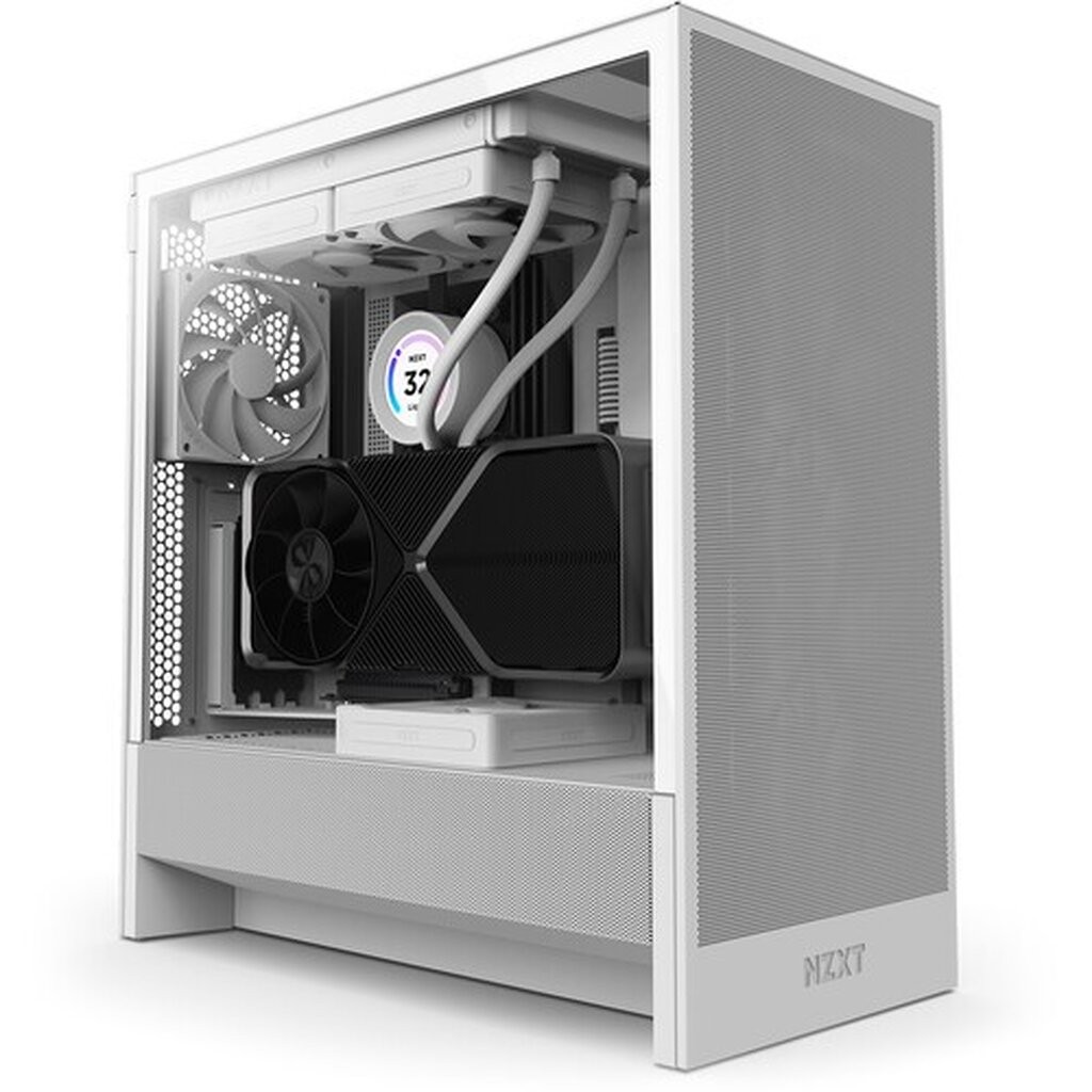 NZXT H5 Flow (2024) White With 2xF120Q Fans Mid-Tower Case : CC-H52FB-01
