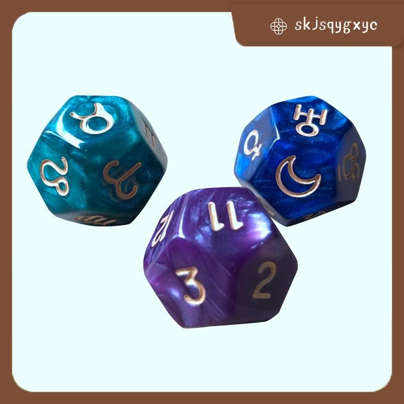 3 ชิ้น 12 ด้านไพ่ทาโรต์ลูกเต๋าเรซิ่นทํานายการ์ดเกมสําหรับ Astrologers